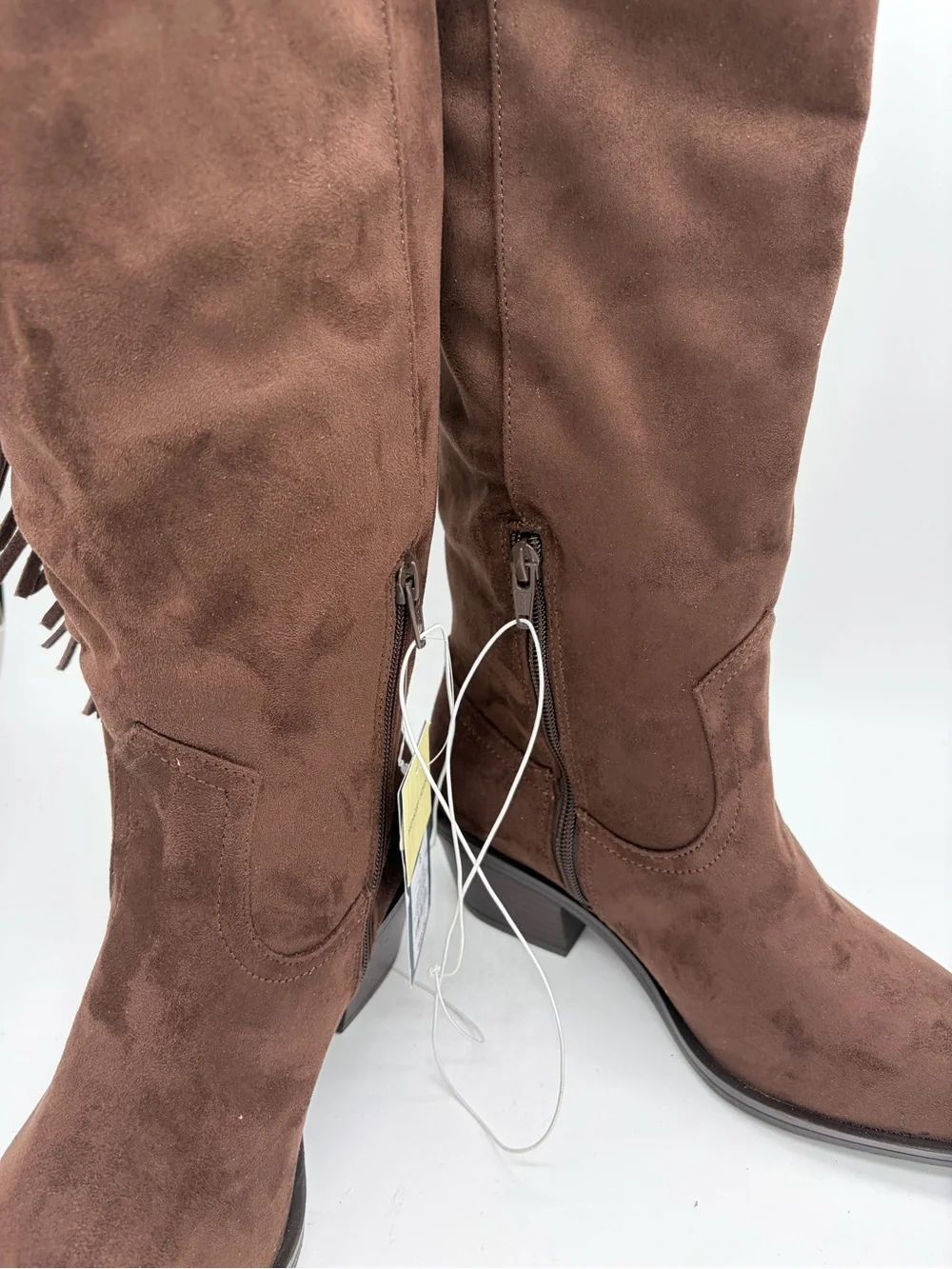 Over-the-Knee Brown Suede Fringe Boots